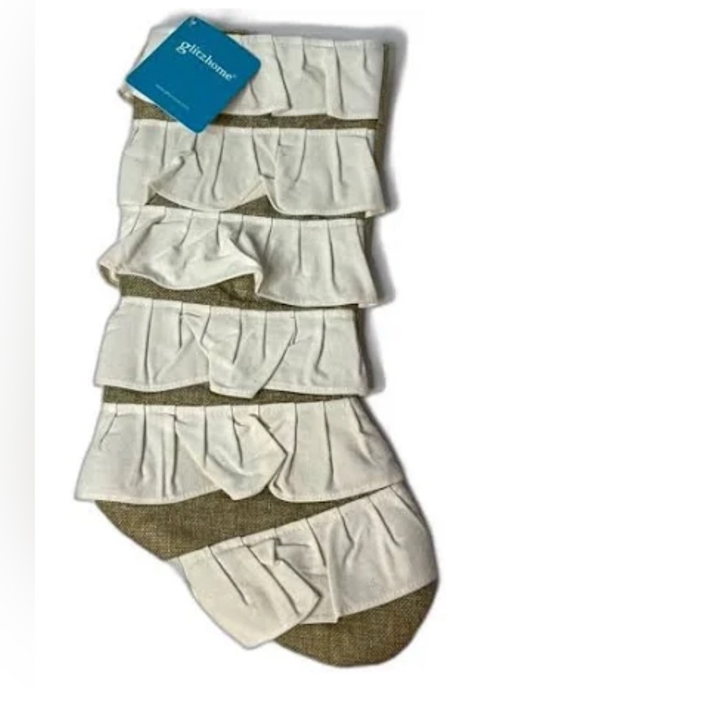 New - Set of 2 Glitzhome Modern Farmhouse Ruffle Burlap Christmas Stockings